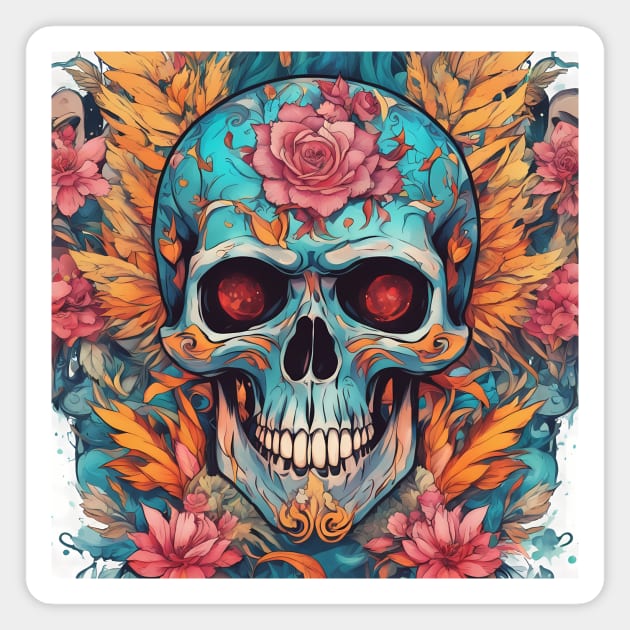 Cool Skull With Flower New Variant Magnet by animegirlnft